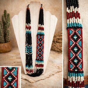 Southwestern Geometric Seed‎ Bead Multi Strand Necklace
